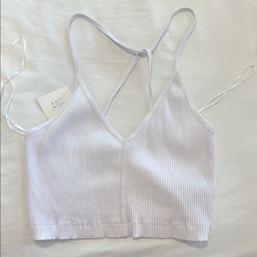 NWOT Zara White Ribbed Strappy Crop Top